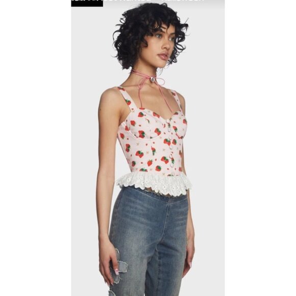 Dolls Kill X Strawberry Shortcake Meadow Greeting Corset Top M - Picture 8 of 9